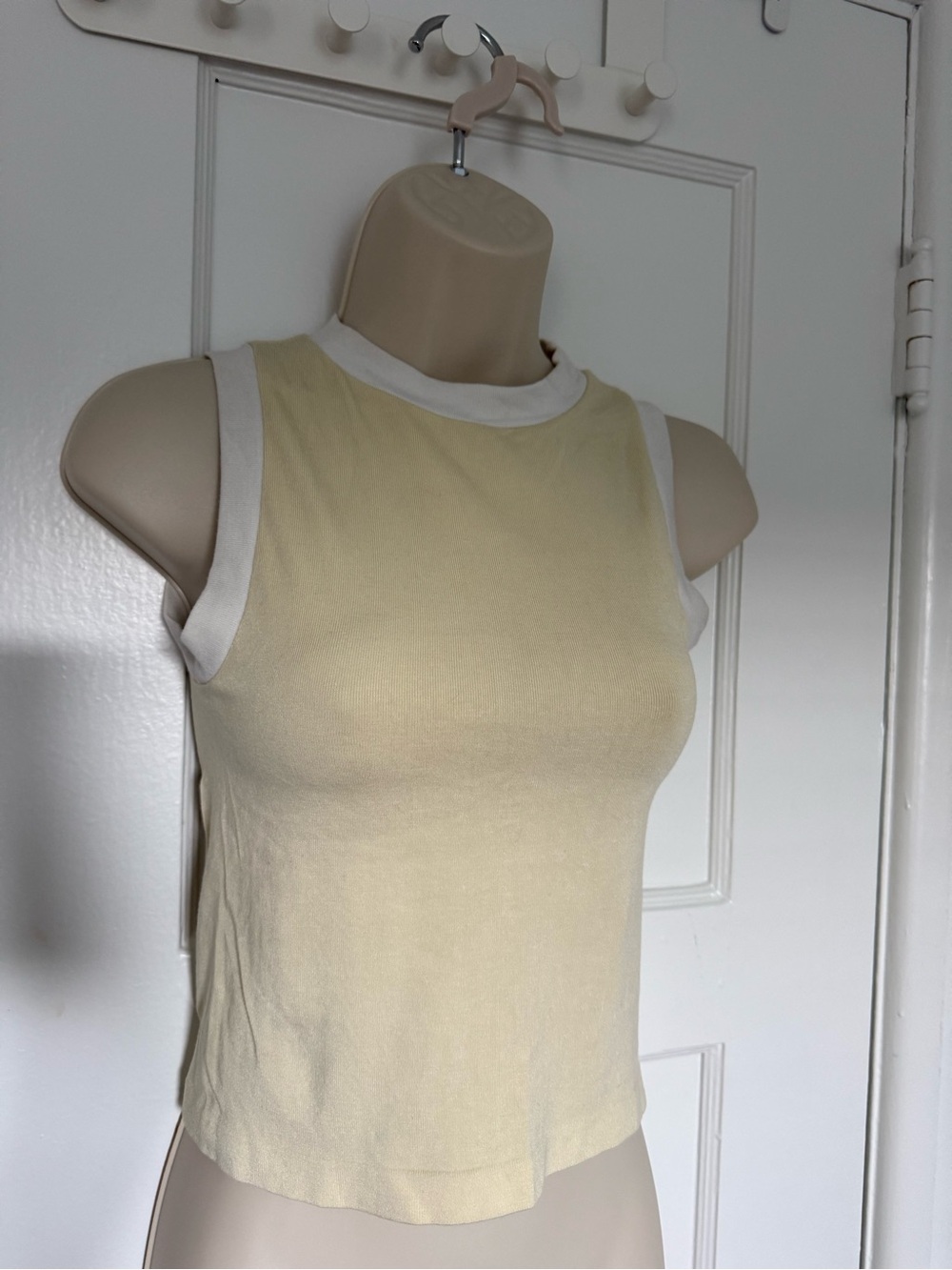 Butter yellow tank top with white trim